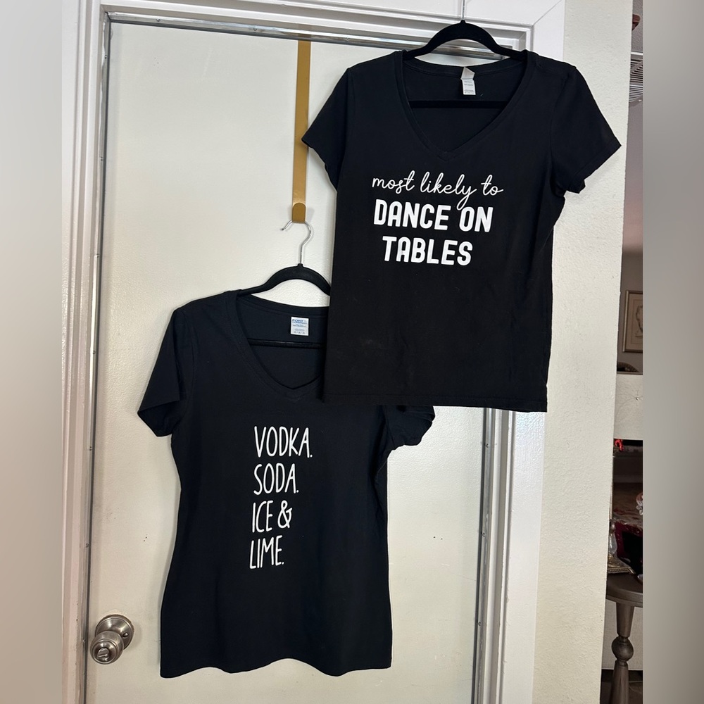 Two Women’s Novelty T-Shirts size Medium BLACK & WHITE